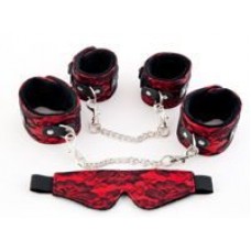 Кружевной набор красный: наручники, оковы и маска